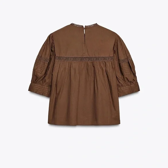 NWT ZARA Lace Puff Sleeve Blouse - Picture 5 of 10